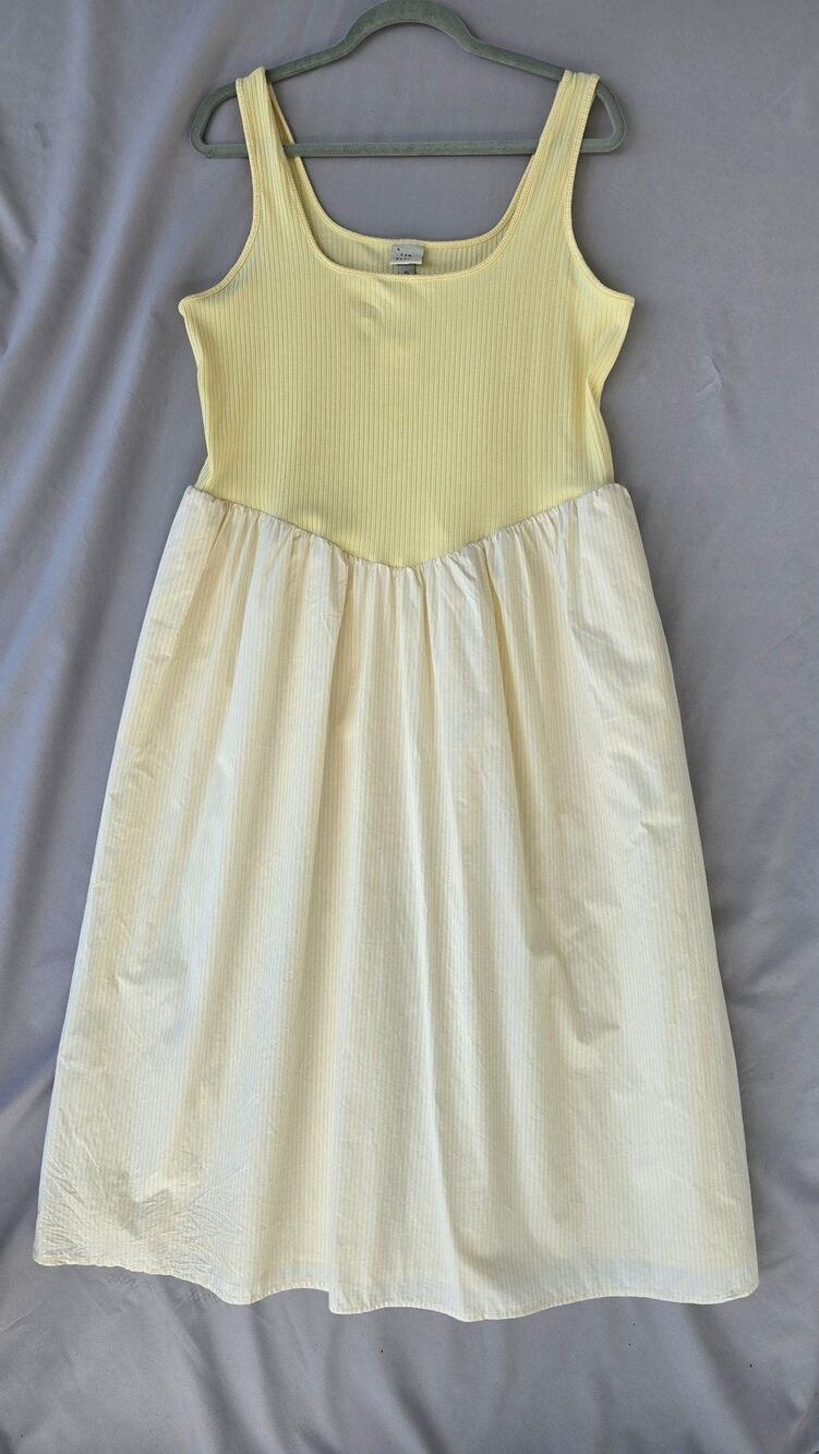 A New Day Dress Womens XL Yellow Scoop Neck Tank Knit Sundress Casual Pockets